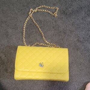 Yellow Crossbody Bag with Gold Chain Strap